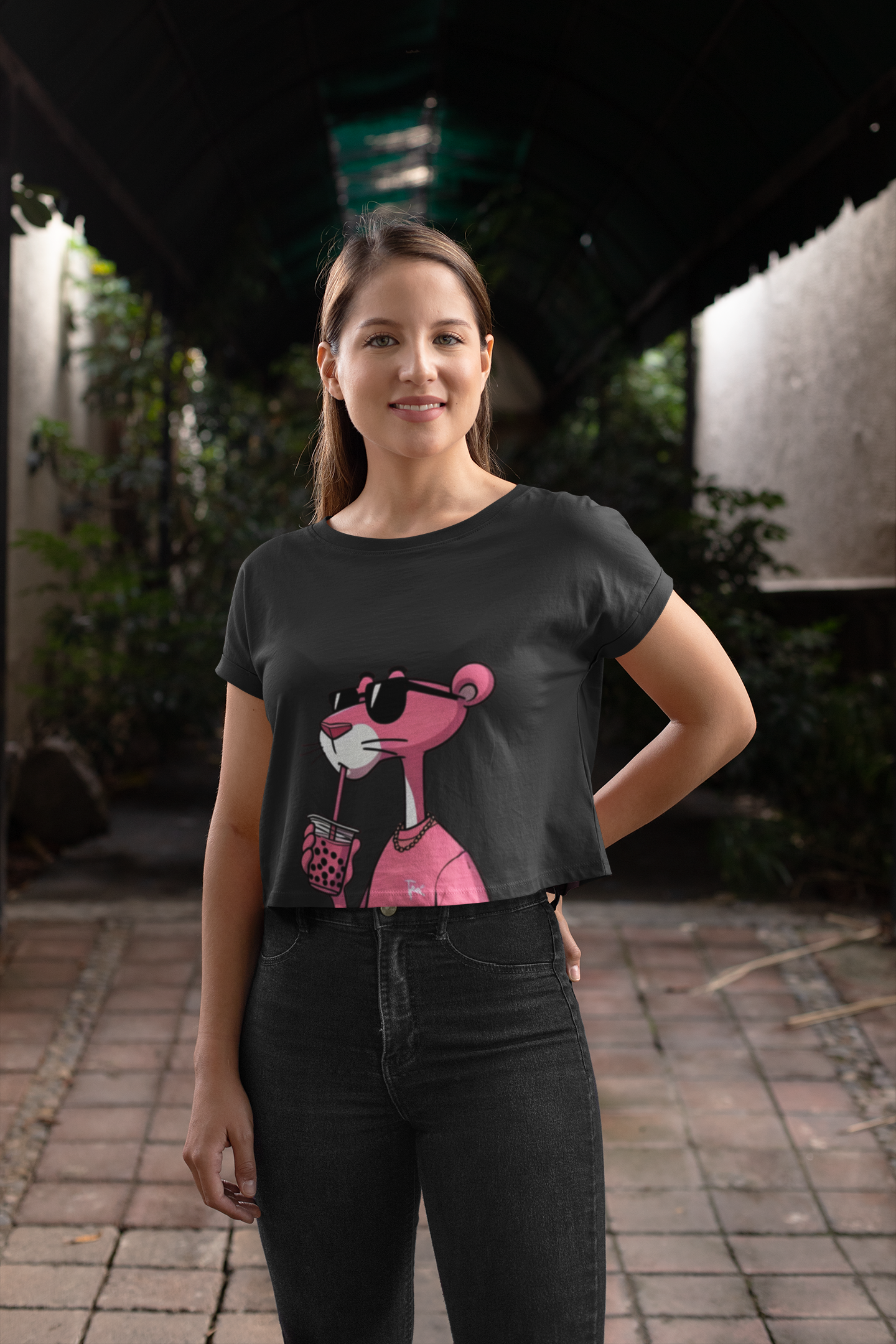 Pink-panther Oversized Crop Top