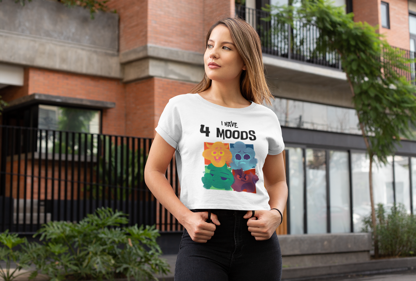 Moods White Oversized Crop Top Tee