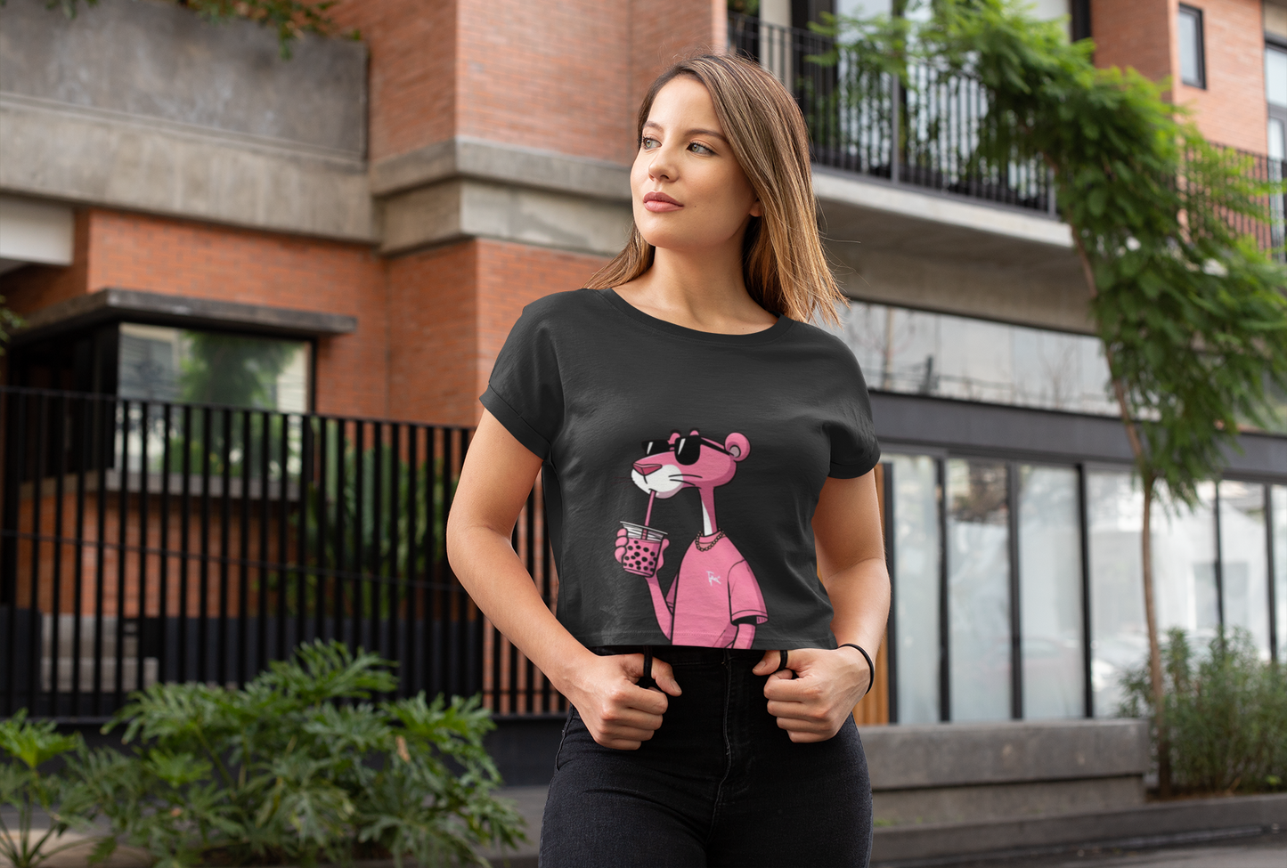 Pink-panther Oversized Crop Top